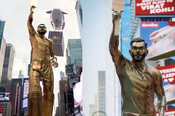 India Cheers As Virat Kohli's Golden Statue Unveiled At Times Square- See PICS