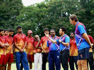 Tendulkar Mcgrath Interact With Trainees At Mrf Pace Foundation
