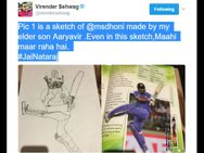 Virender Sehwag S Son Draws Maahi Maar Raha Hai Sketch Ms Dhoni