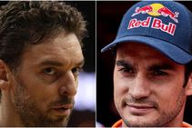 Motogp Rider Dani Pedrosa Met Nba Giant Pau Gasol