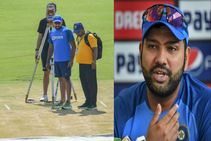 India Vs Bangladesh 2nd T20i Rohit Sharma Inspects Rajkot Pitch Ahead Of Must Win Match