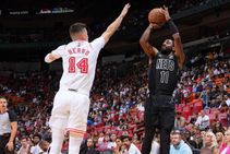 Nets Beat Heat Kyrie Irving Top Scores Kevin Durant Hurt James Harden Triple Double Leads 76ers