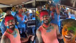 Shubman Gill Virat Kohli Rohit Sharma Coloured In Gulal As India Cricketers Play Holi Inside Team