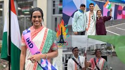 Paris Olympics Opening Ceremony India Flag Bearers Sharath Kamal Pv Sindhu Shine In Desi Attires