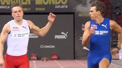 Pole Vaulter Armand Duplantis Outsprints Hurdler Karsten Warholm In 100m Exhibition Showdown