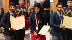 India Sporting Heroes Receive National Sports Awards Gukesh Manu Bhaker Harmanpreet Singh Shine