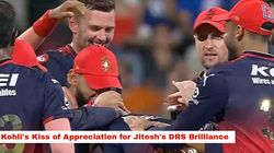 Ipl 2025 Virat Kohli Kisses Jitesh Sharmas Forehead After Drs Brilliance To Dismiss Rickelton In M