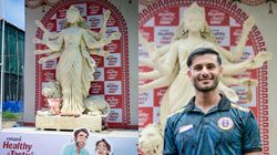 East Bengal Stars Celebrate Durga Puja With Unique Emami Atta Idol At Kolkata Pandal