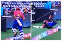 ಬೌಂಡರಿ ಲೈನ್‌ನಲ್ಲಿ ಮುಗ್ಗರಿಸಿ ಬಿದ್ದ UAE ಬ್ಯಾಟ್ಸ್‌ಮನ್ ಅಯಾನ್ ಅಫ್ಜಲ್ ಖಾನ್