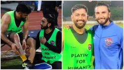 ധോണിയുടെ കാല്‍ക്കീഴിലിരുന്ന് രണ്‍വീര്‍ സിങ്, കെട്ടിപ്പിടിച്ച് ധോണി, ചിത്രങ്ങള്‍ ഏറ്റെടുത്ത് ആരാധകര്‍