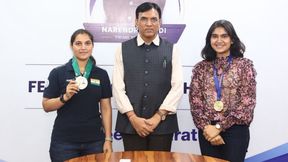 India Sports Minister Felicitates ISSF World Cup Gold Medallists Esha Singh and Neeru Dhanda, Backs Olympic Ambitions India Sports Minister Felicitates ISSF World Cup Gold Medallists Esha Singh and Neeru Dhanda, Backs Olympic Ambitions