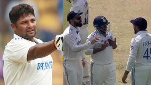 IND vs NZ- என்ன நம்புங்க அண்ணே! டிஆர்எஸ் எடுக்க சொல்லி ரோகித்திடம் கெஞ்சிய சர்பிராஸ் கான்