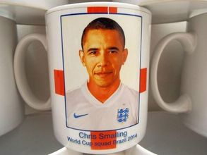 Image of Barack Obama in England jersey on World Cup mugs