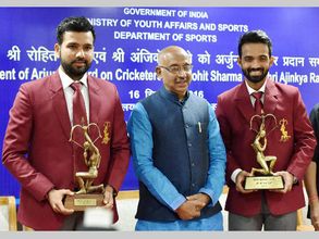 Rohit Sharma, Ajinkya Rahane receive Arjuna Awards