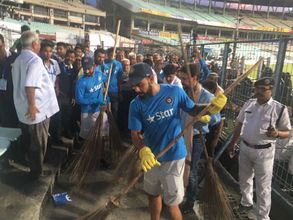 In Pics: Virat Kohli leads cricketers to clean Eden Gardens as part of Swachh Bharat Abhiyan