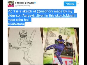 Virender Sehwag shares son's 'Maahi maar raha hai' sketch of MS Dhoni
