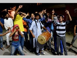 Youths in Kashmir celebrate as Pakistan win Champions Trophy