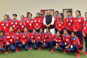 JK women's football team meet Rajnath Singh