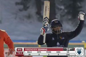 Virender Sehwag slams fifty in Ice Cricket played on top of a frozen lake