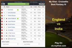 My Khel Fantasy Tips - England vs India on August 30
