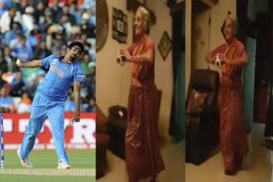 Jasprit Bumrah reacts as video of an elderly woman copying his bowling action goes viral on social media