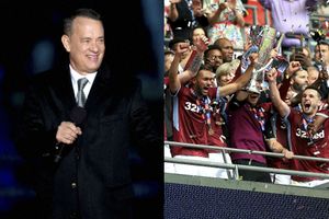 Aston Villa fan Tom Hanks celebrates 'win', four weeks before Carabao Cup final