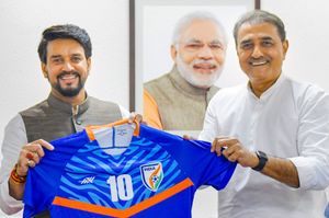 AIFF president Praful Patel meets Sports Minister Anurag Thakur
