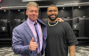 Tokyo Olympics Gold Medalist Gable Steveson reacts after signing for WWE