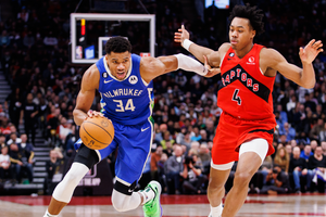 Giannis records triple-double as Bucks down Raptors in OT, Nets' 12-game win streak ended by Bulls