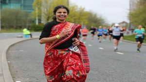 UK-based woman Madhusmita Jena goes viral after running in Sambalpuri Saree during Manchester Marathon