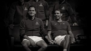 Photograph of Emotional moment between Rafael Nadal and Roger Federer at Laver Cup 2022 wins award