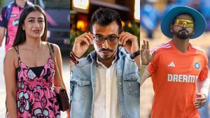 Dhanashree Verma Spotted With Partner Yuzvendra Chahal, Couple Seen Ducking For Cover After Shreyas Iyer Six