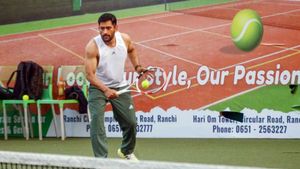 MS Dhoni Played A Game Of Pickleball With Rishabh Pant On A Floating Court In Dubai After IPL 2024 Auction