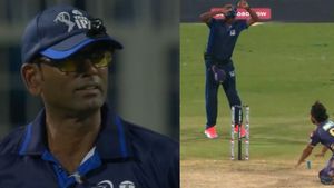 KKR vs SRH: Umpire Yeshwant Barde Hit in Shin from Rahul Tripathi, Nursed at Ground