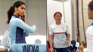 Indian Sensation Manu Bhaker Meets Legendary 10-Time Olympian Nino Salukvadze Ahead of Paris Olympics 2024