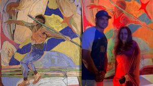 Neeraj Chopra gifted with special artwork commemorating India’s 100 years at Olympics and Javelin