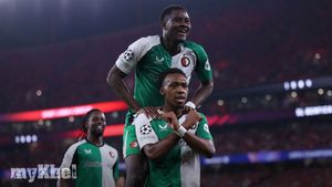 Feyenoord Coach Brian Priske Celebrates Team's Remarkable Champions League Win In Lisbon