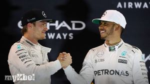 Nico Rosberg Celebrates Lewis Hamilton's Final Race For Mercedes At Abu Dhabi Grand Prix