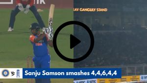 IND vs ENG: Watch Sanju Samson smashing England pacer for 4,4,6,4,4 in an over!