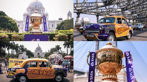 KKR IPL 2024 Trophy Takes a Victory Lap Through Kolkata in an Iconic Yellow Ambassador Taxi