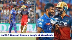 IPL 2025: Virat Kohli Shares Laugh, Shoulder Nudge with Jasprit Bumrah in a Heartwarming MI vs RCB Moment at Wankhede