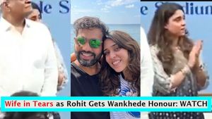 Rohit Sharma Wife Ritika Gets Emotional While Wankhede Stand Inauguration, Tries to Hide Tears - Video Goes Viral