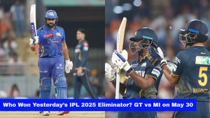 Who Won Yesterday’s IPL 2025 Eliminator? GT vs MI on May 30: Rohit Fires as Mumbai Indians Storm into Qualifier 2 with 20-Run Win over Gujarat Titans