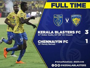 వినీత్ స్పిరిట్‌తో చెన్నైపై గెలుపు: టాప్‌లోకి కేరళ