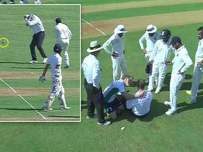 ముంబై టెస్టుకు దూరం: అంఫైర్ తలను తాకిన బంతి