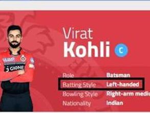 కోహ్లీ ఎడమ చేత్తో ఆడ‌తాడంటా?: ఐపీఎల్ వెబ్‌సైట్‌లో ఇలా