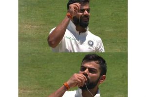 భార్య అనుష్కకు ప్రేమతో: ఎంగేజ్‌మెంట్ రింగ్‌ని ముద్దాడిన కోహ్లీ