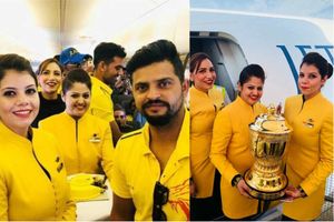 విమానంలో సీఎస్‌కే సంబరాలు: ఎయిర్‌ హోస్టస్‌ చేతిలో ట్రోఫీ (ఫోటోలు)