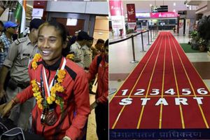 హిమదాస్‌కు పెద్ద సర్‌ప్రైజ్: ఎయిర్‌పోర్ట్‌లో ట్రాక్‌ రూపొందించారు