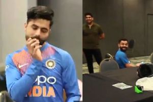 రోహిత్ శర్మతో కలిసి బుమ్రా, కోహ్లీని ఇమిటేట్ చేసిన జడేజా(వీడియో)